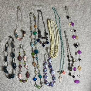 Women’s Multi-Color Beaded Necklace Set — Purple, Turquoise, Cream, Gold Accents